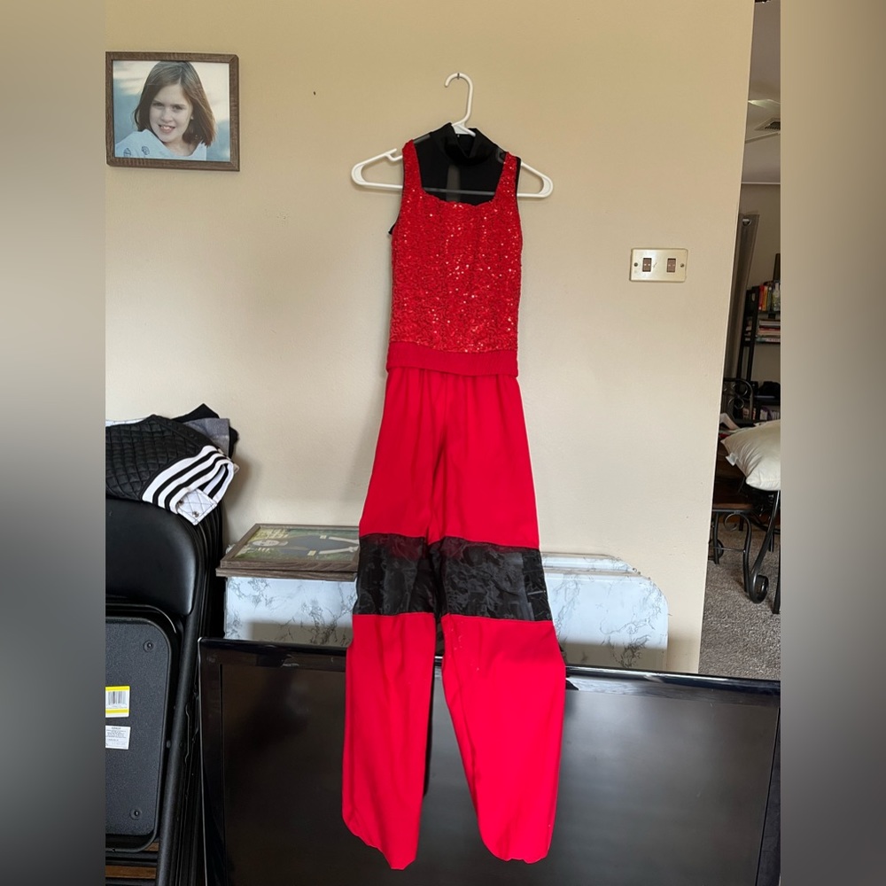 Weissman Red and Black Dance Jumpsuit